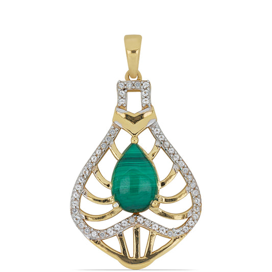 Goldplattierter Silberanhänger mit Wales Malachit und weißem Topas