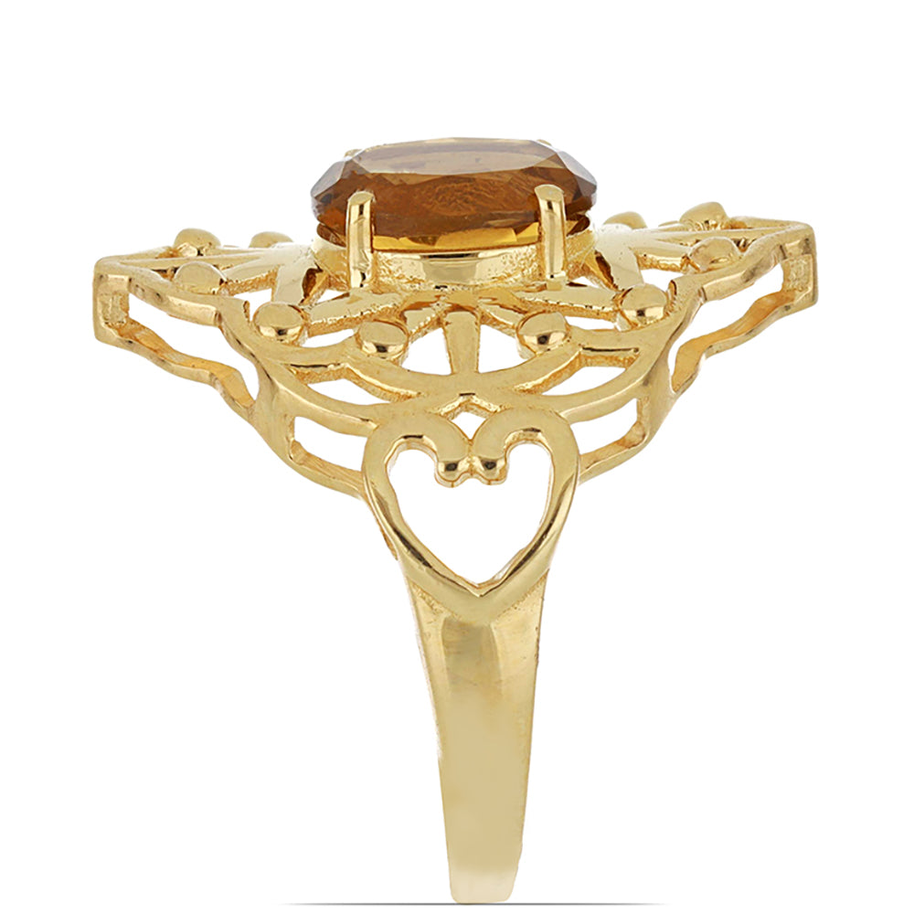 Goldplattierter Silberring mit Cognac-Quarz