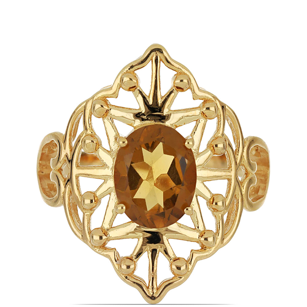 Goldplattierter Silberring mit Cognac-Quarz