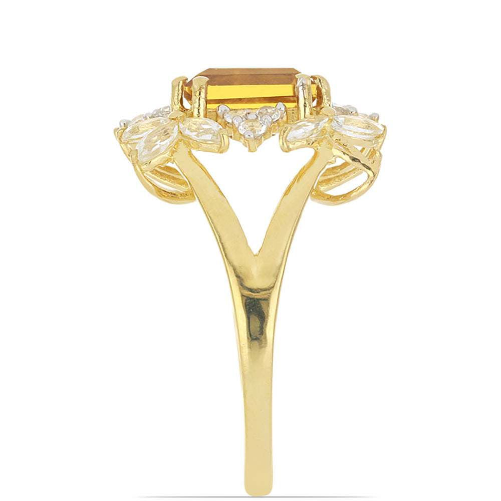 Goldplattierter Silberring mit Cognac-Quarz und weißem Topas 3 