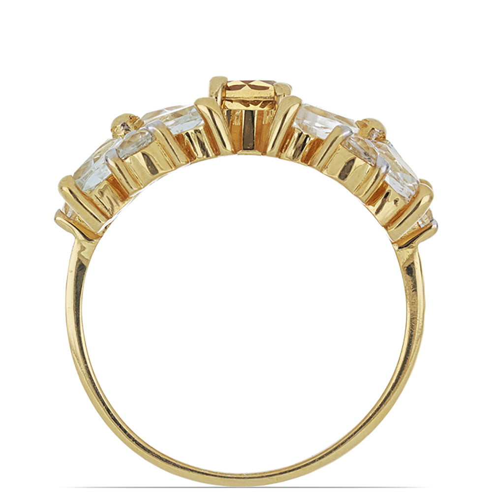 Goldplattierter Silberring mit Cognac-Quarz und weißem Topas 3 