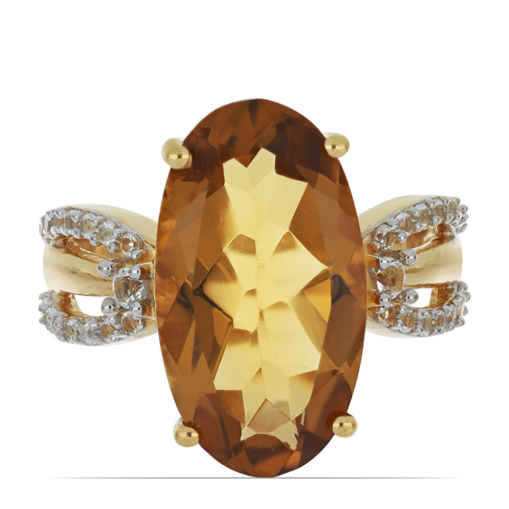 Goldplattierter Silberring mit Cognac-Quarz und weißem Topas