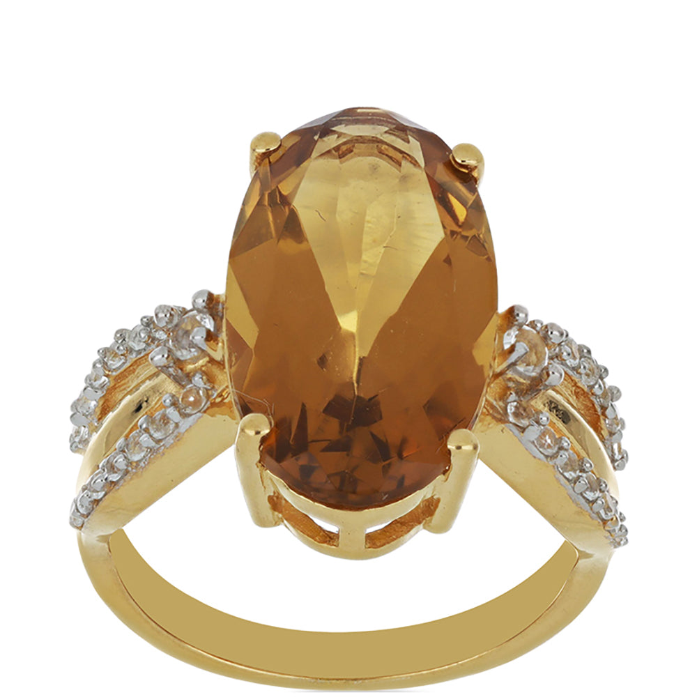 Goldplattierter Silberring mit Cognac-Quarz und weißem Topas 2 