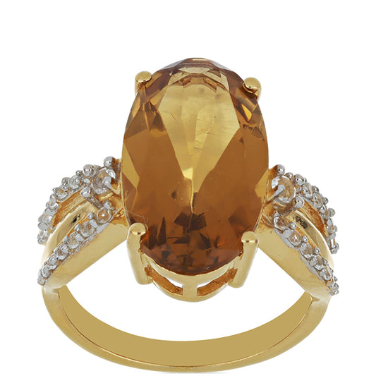 Goldplattierter Silberring mit Cognac-Quarz und weißem Topas