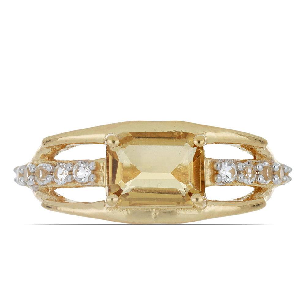 Goldplattierter Silberring mit Cognac-Quarz und weißem Topas