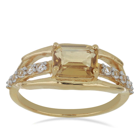 Goldplattierter Silberring mit Cognac-Quarz und weißem Topas