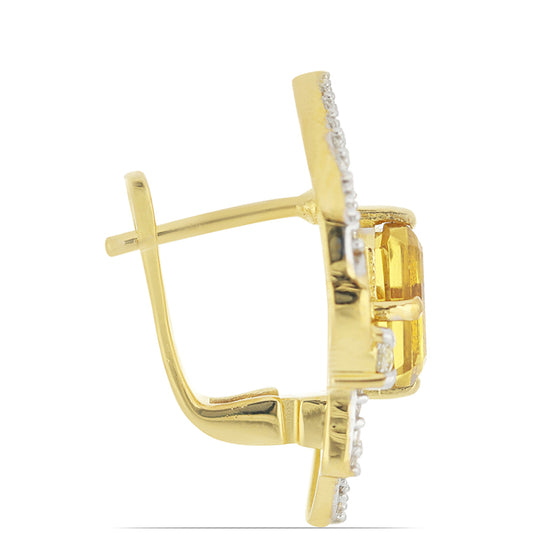 Goldplattierte Silberohrringe mit Cognac-Quarz und weißem Topas