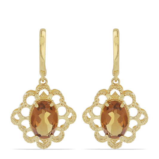 Goldplattierte Silberohrringe mit Cognac-Quarz