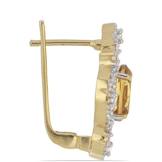Goldplattierte Silberohrringe mit Cognac-Quarz und weißem Topas