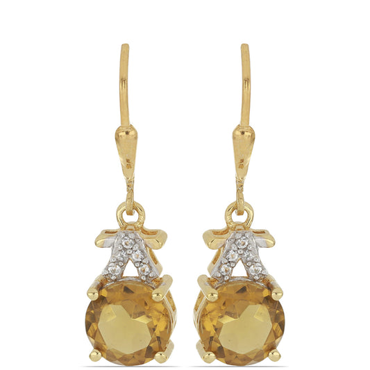 Goldplattierte Silberohrringe mit Cognac-Quarz und weißem Topas