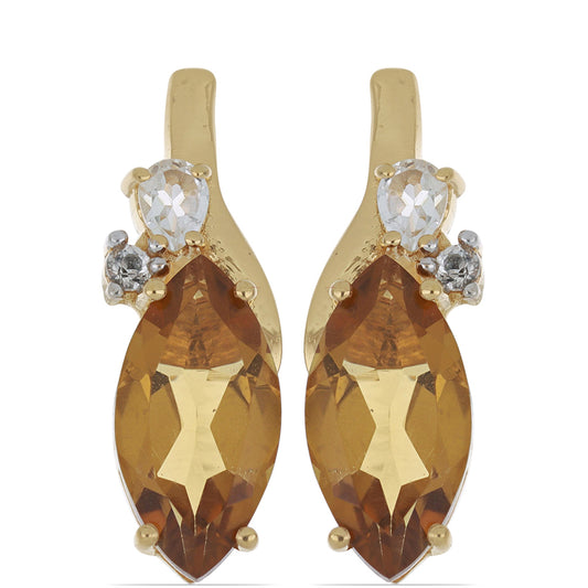 Goldplattierte Silberohrringe mit Cognac-Quarz und weißem Topas