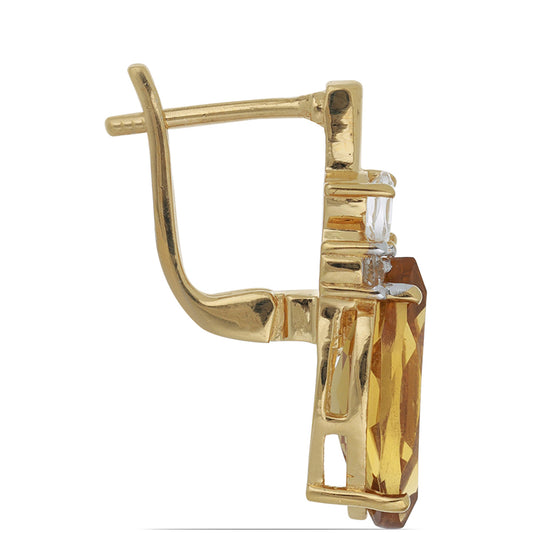 Goldplattierte Silberohrringe mit Cognac-Quarz und weißem Topas