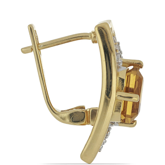Goldplattierte Silberohrringe mit Cognac-Quarz und weißem Topas