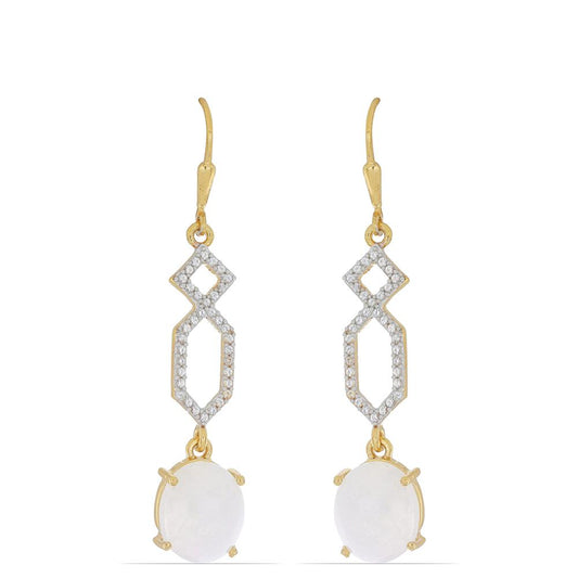 Goldplattierte Silberohrringe mit Regenbogenmondstein aus Grant County und weißem Topas