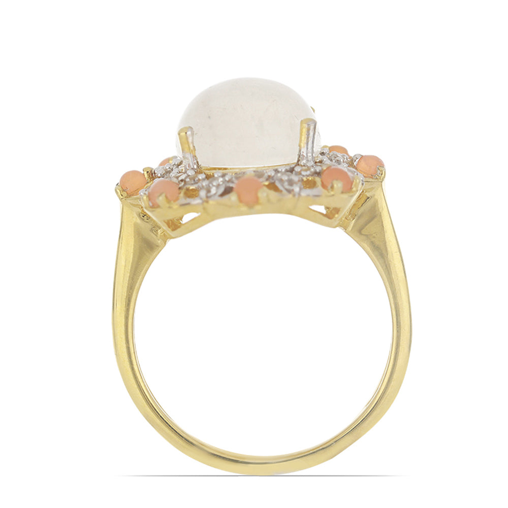 Goldplattierter Silberring mit Regenbogenmondstein aus Grant County und pfirsichfarbenem Mondstein 3 