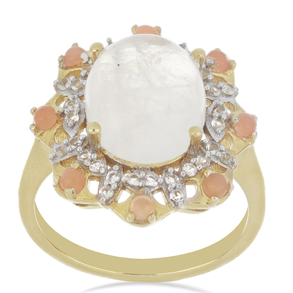 Goldplattierter Silberring mit Regenbogenmondstein aus Grant County und pfirsichfarbenem Mondstein 4 