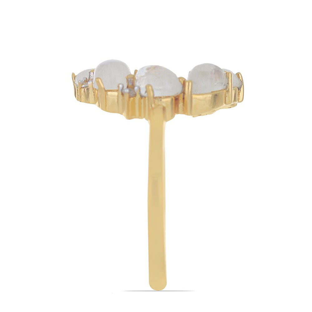 Goldplattierter Silberring mit Regenbogenmondstein aus Grant County und himmelblauem Topas