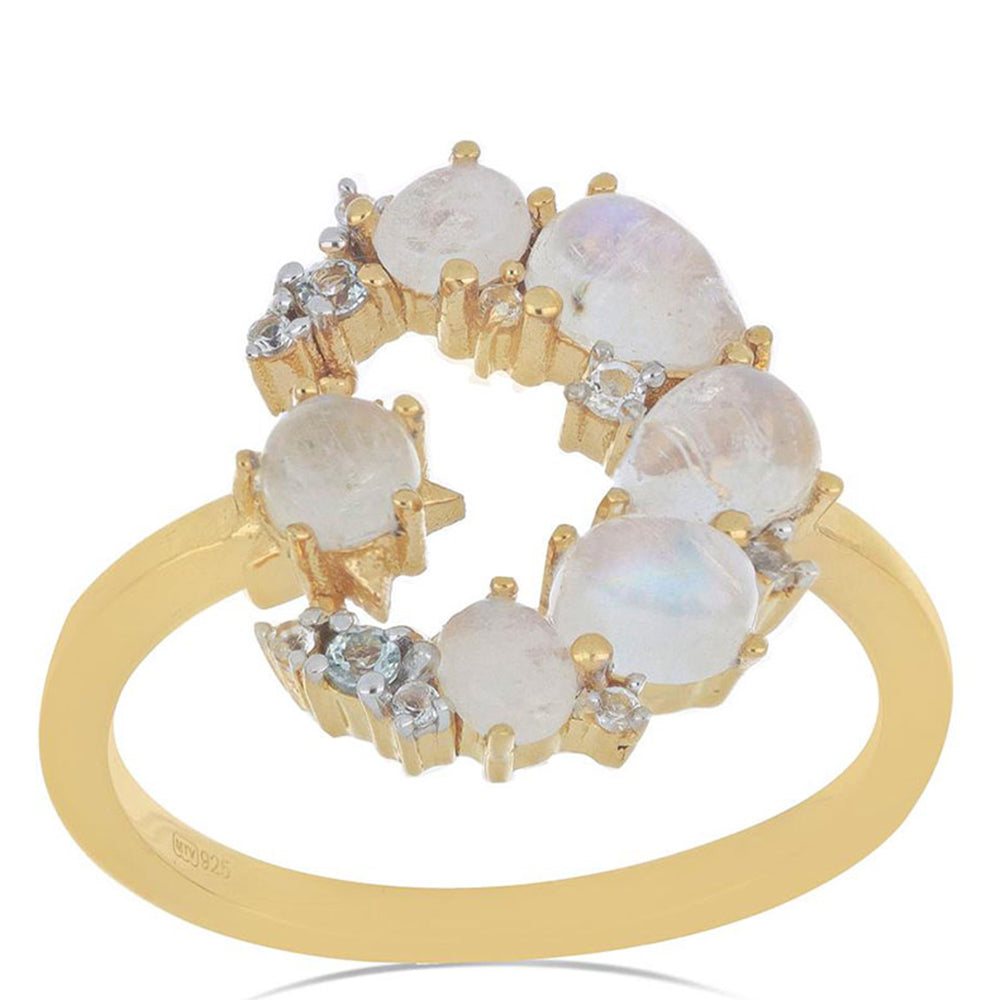 Goldplattierter Silberring mit Regenbogenmondstein aus Grant County und himmelblauem Topas 4 