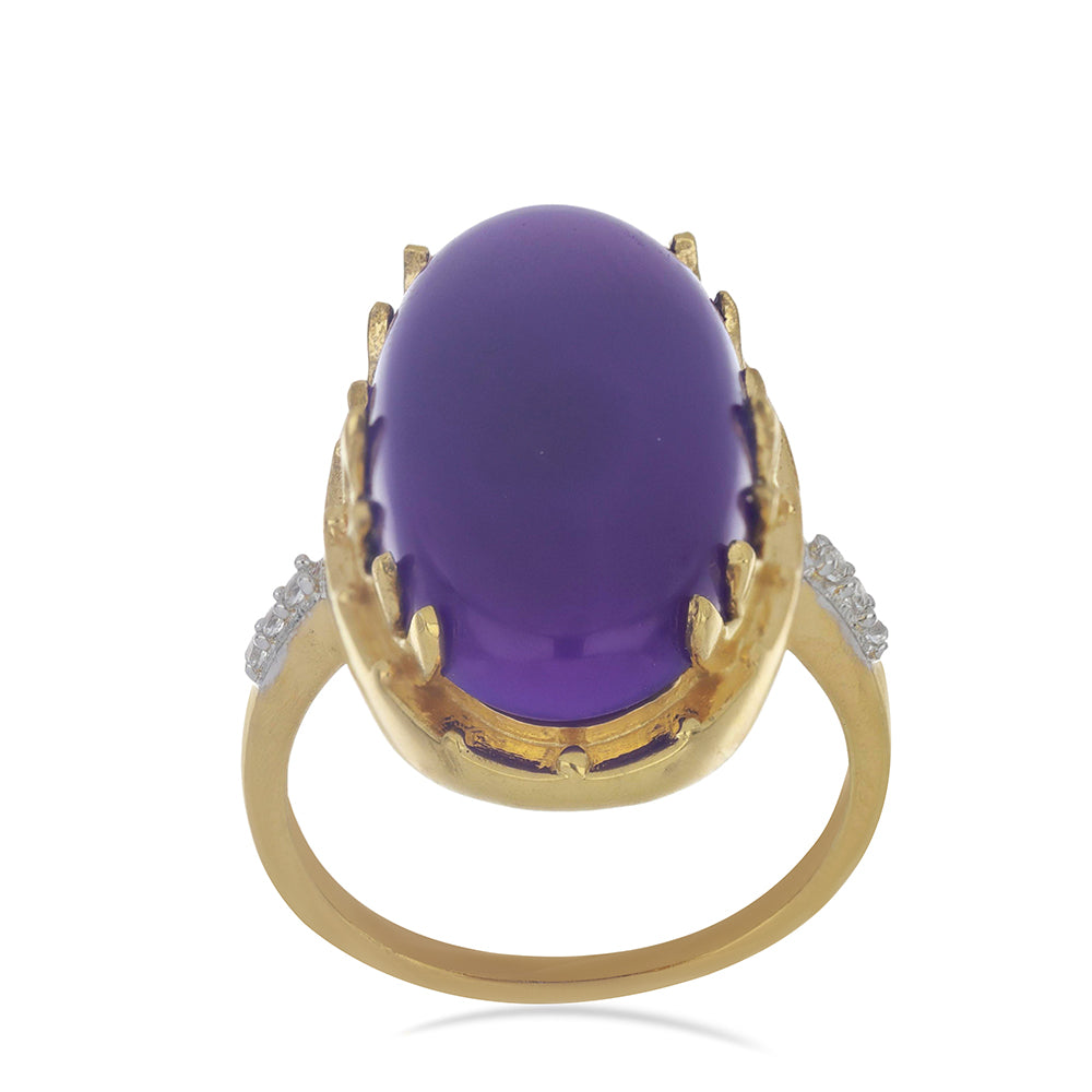 Goldplattierter Silberring mit lila Achat und weißem Topas 2 