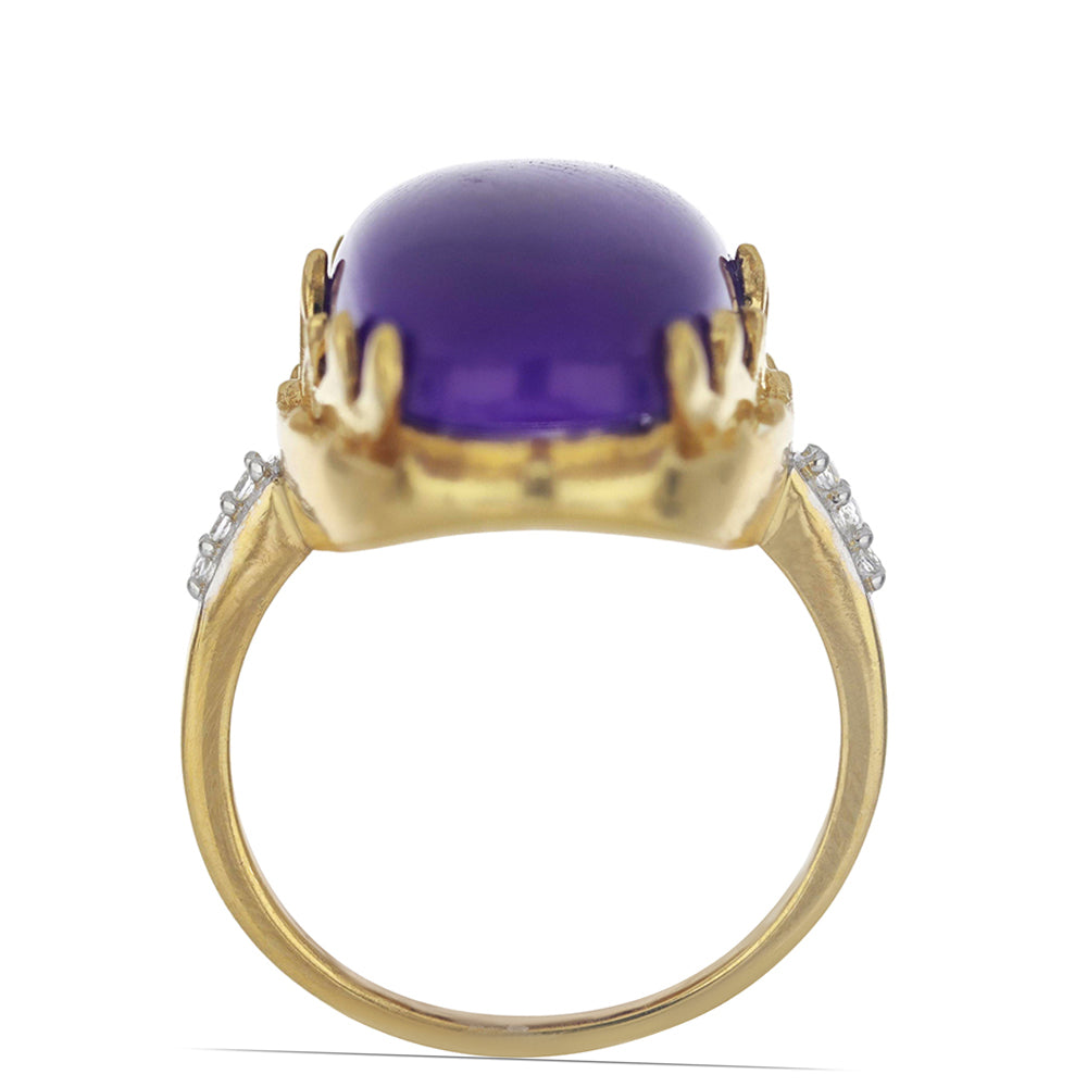 Goldplattierter Silberring mit lila Achat und weißem Topas 3 