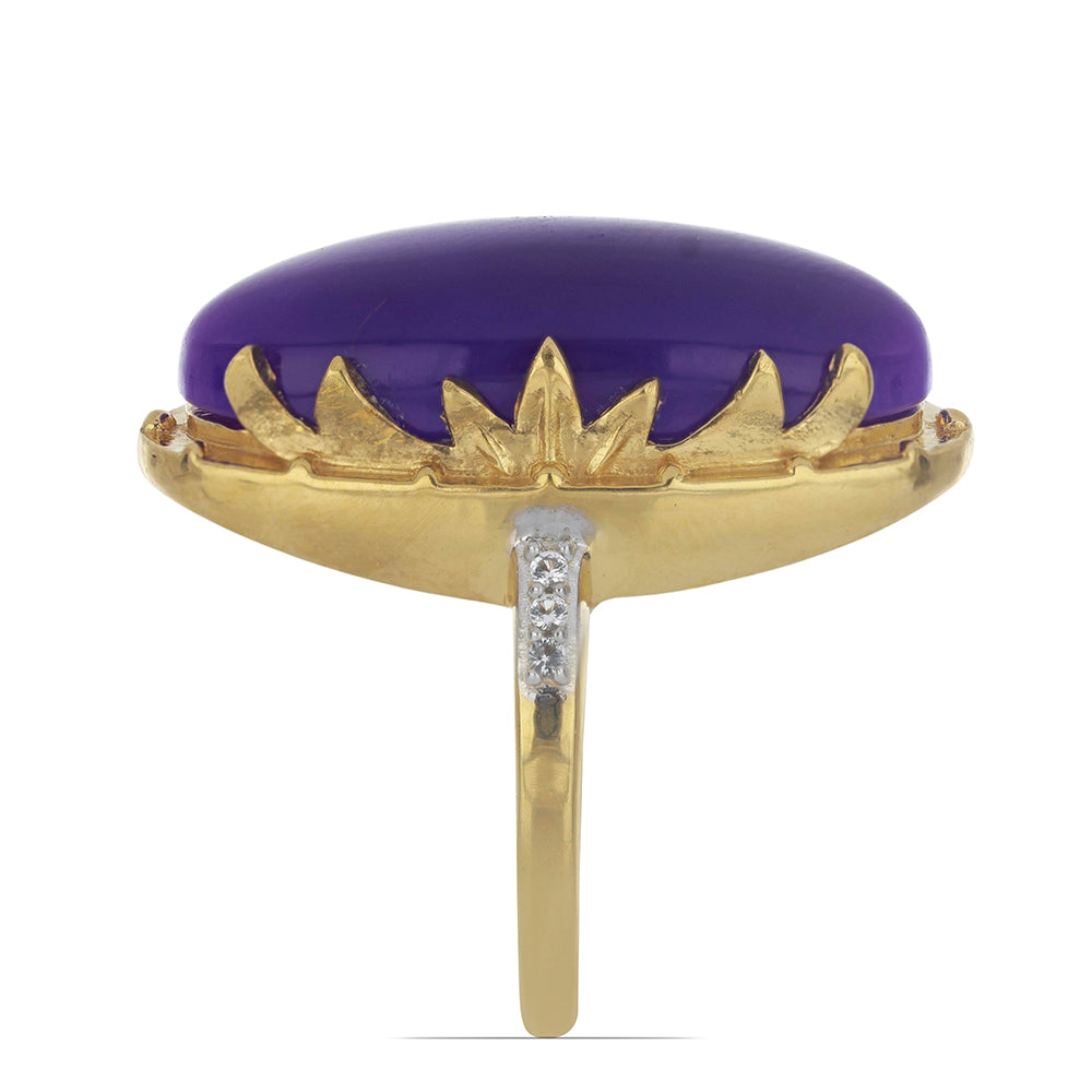 Goldplattierter Silberring mit lila Achat und weißem Topas 4 