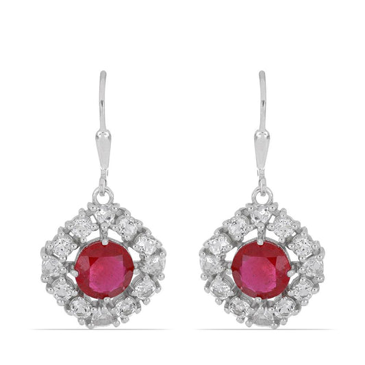 Silberohrringe mit Rubin aus Madagaskar und weißem Topas