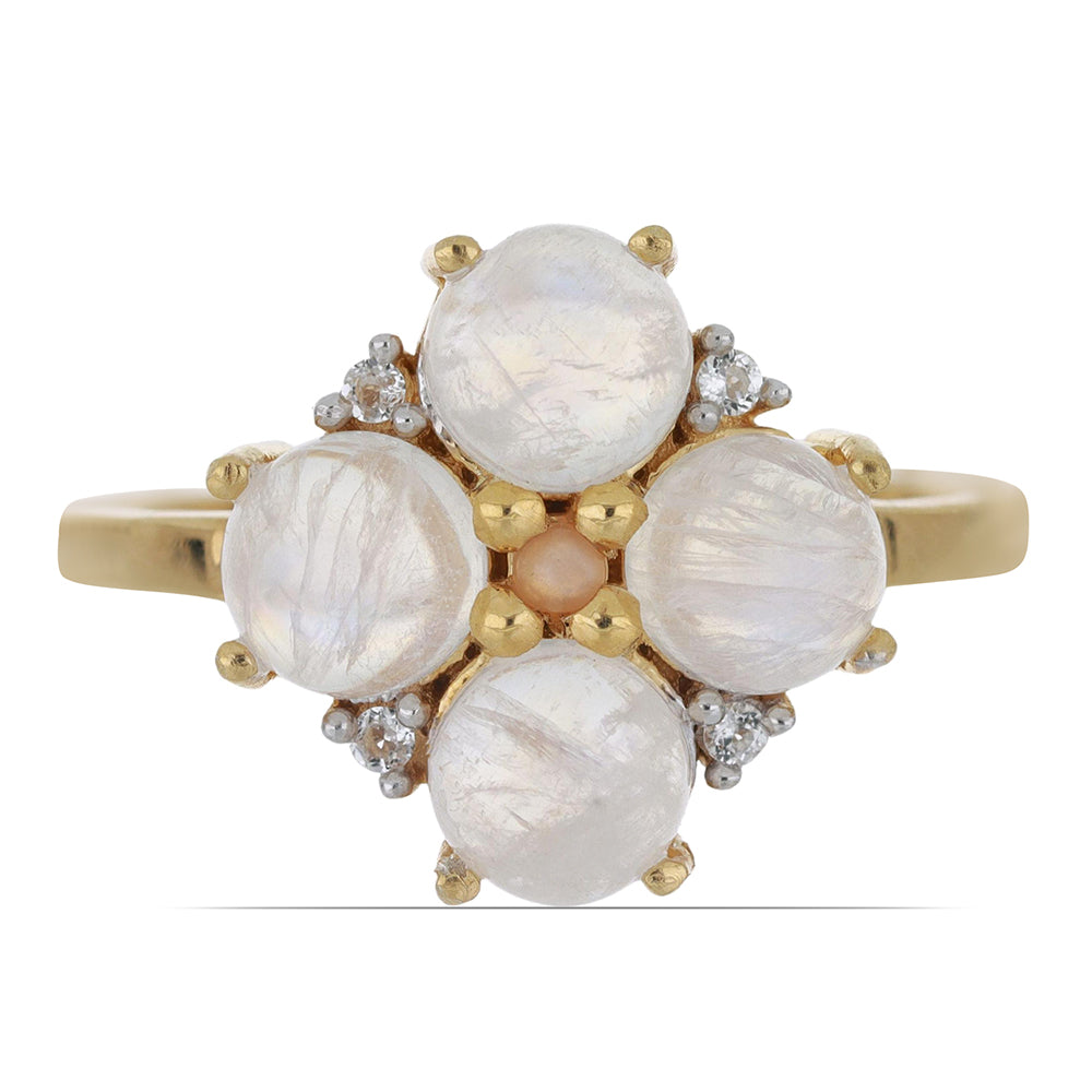 Goldplattierter Silberring mit Regenbogenmondstein aus Grant County und pfirsichfarbenem Mondstein 1 