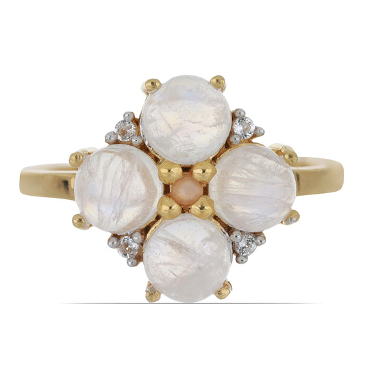 Goldplattierter Silberring mit Regenbogenmondstein aus Grant County und pfirsichfarbenem Mondstein