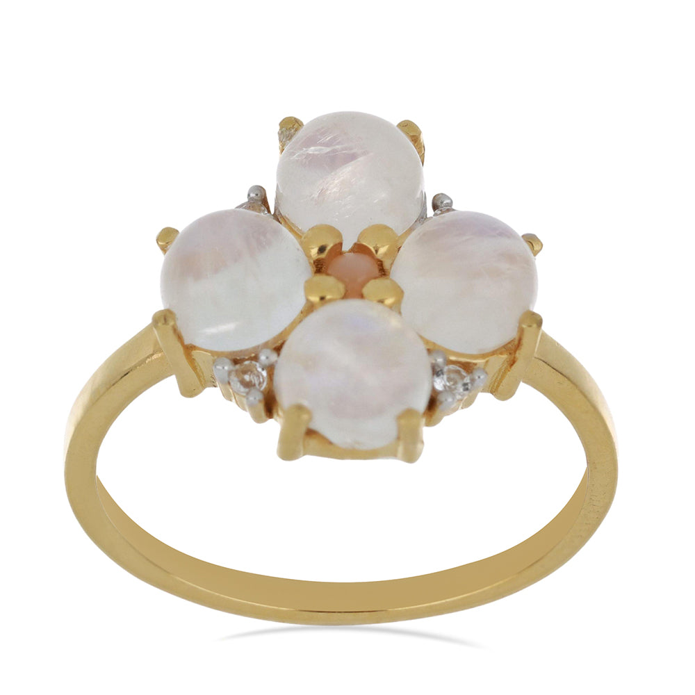 Goldplattierter Silberring mit Regenbogenmondstein aus Grant County und pfirsichfarbenem Mondstein 2 