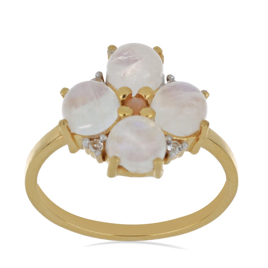 Goldplattierter Silberring mit Regenbogenmondstein aus Grant County und pfirsichfarbenem Mondstein