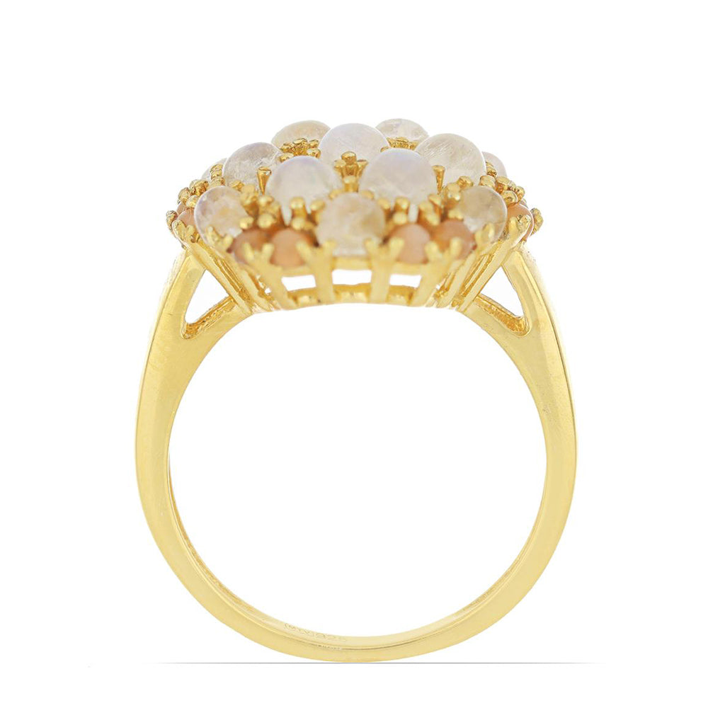 Goldplattierter Silberring mit Regenbogenmondstein aus Grant County und pfirsichfarbenem Mondstein