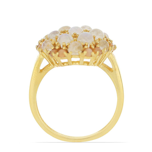 Goldplattierter Silberring mit Regenbogenmondstein aus Grant County und pfirsichfarbenem Mondstein