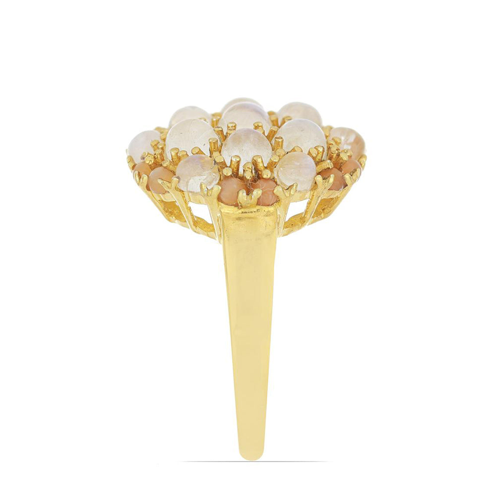 Goldplattierter Silberring mit Regenbogenmondstein aus Grant County und pfirsichfarbenem Mondstein