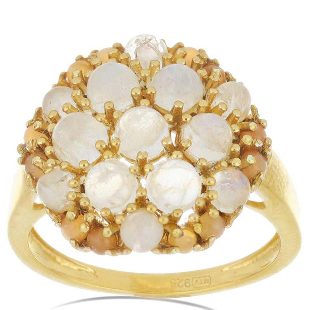 Goldplattierter Silberring mit Regenbogenmondstein aus Grant County und pfirsichfarbenem Mondstein