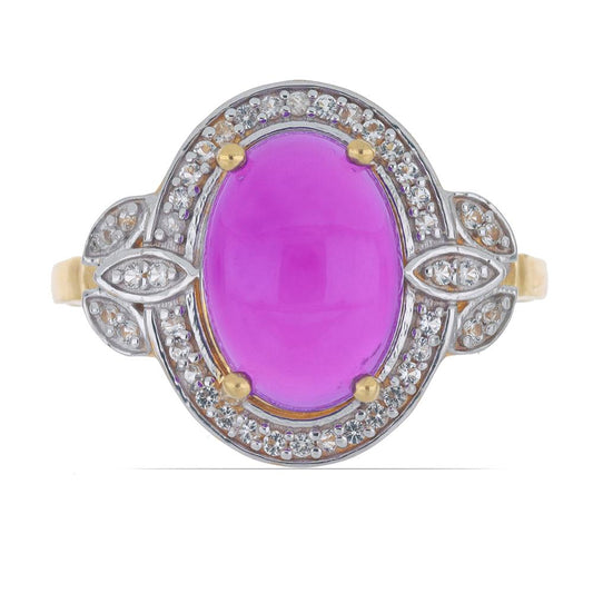 Goldplattierter Silberring mit lila Achat und weißem Topas