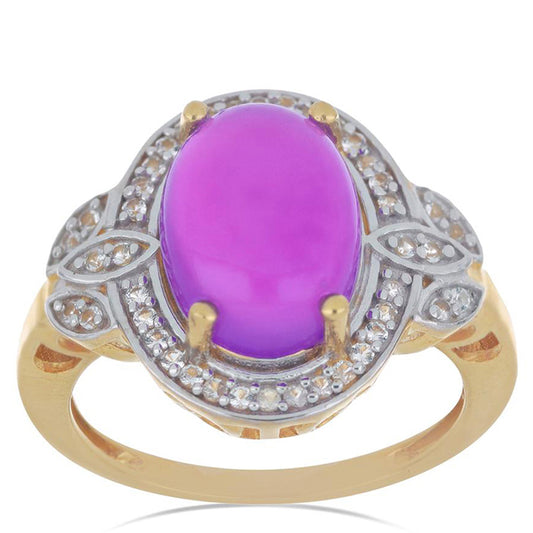 Goldplattierter Silberring mit lila Achat und weißem Topas
