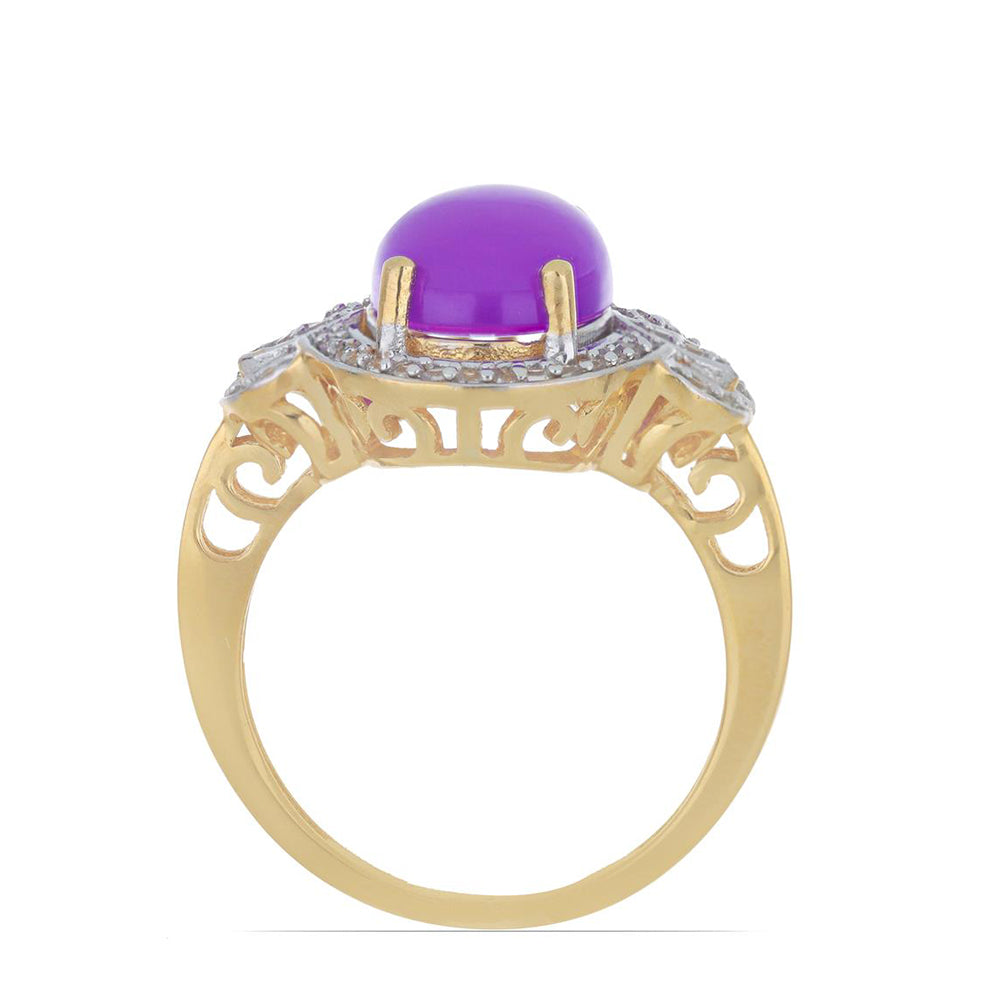 Goldplattierter Silberring mit lila Achat und weißem Topas