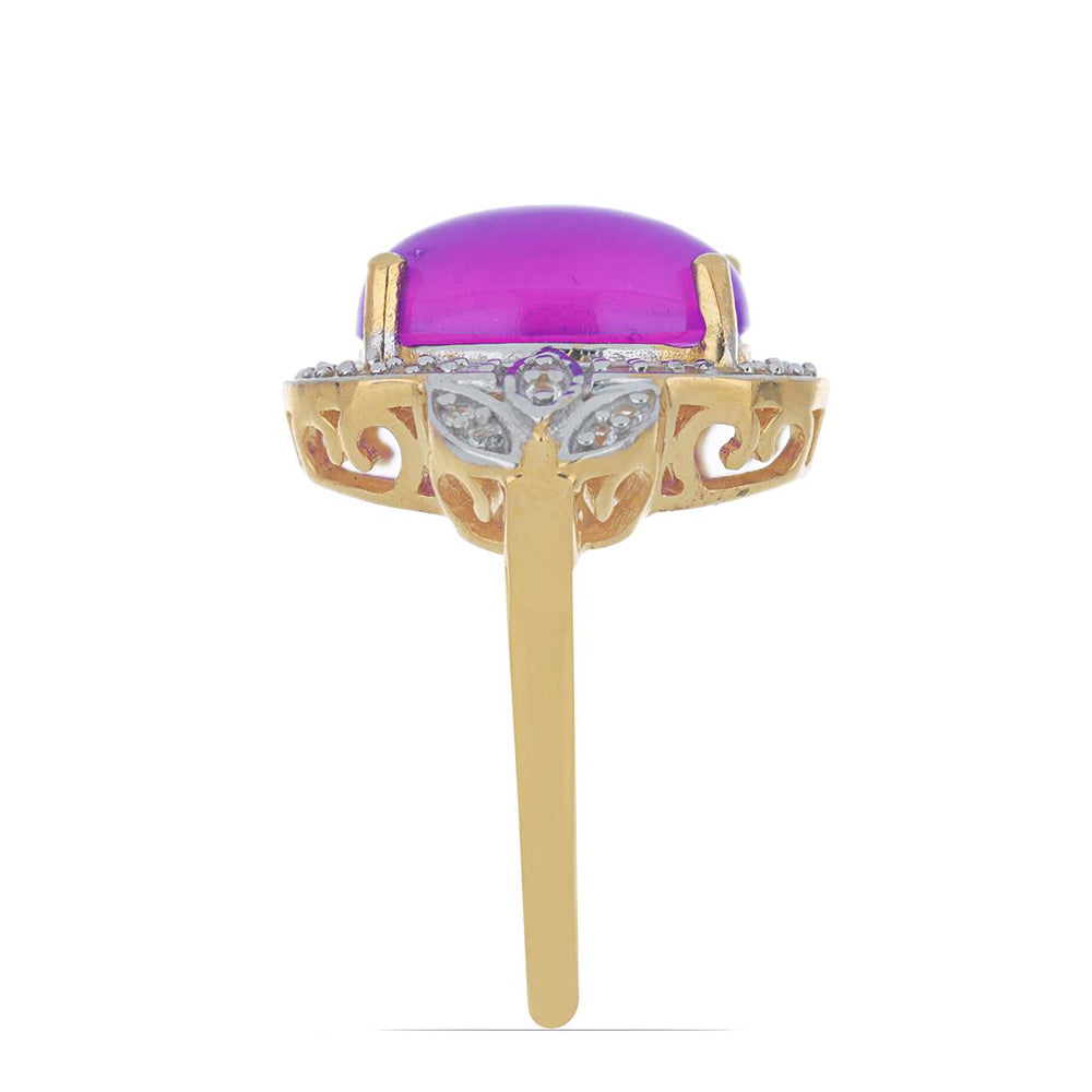 Goldplattierter Silberring mit lila Achat und weißem Topas