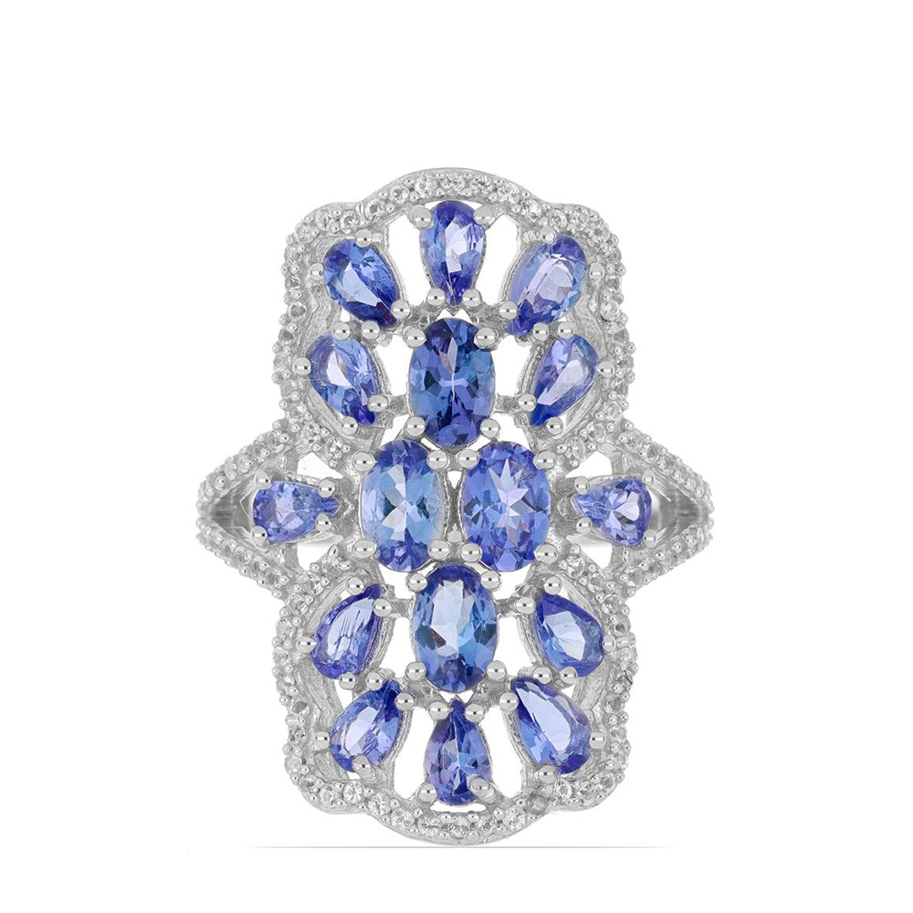 Silberring mit Tansanit und weißem Topas 1 