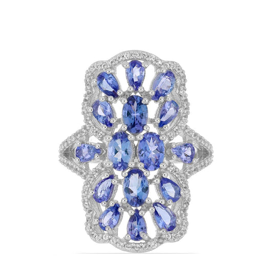 Silberring mit Tansanit und weißem Topas