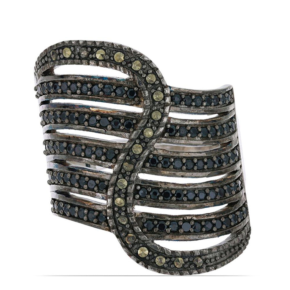 Silberring mit österreichischem Markasit und schwarzem Spinell aus Gorno Badakhshan