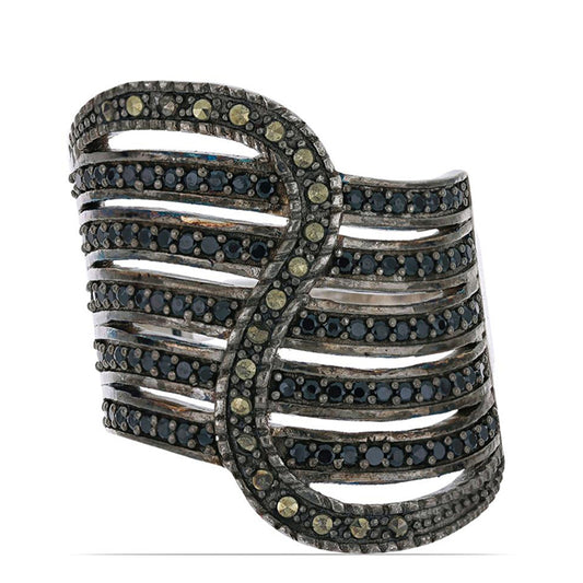 Silberring mit österreichischem Markasit und schwarzem Spinell aus Gorno Badakhshan