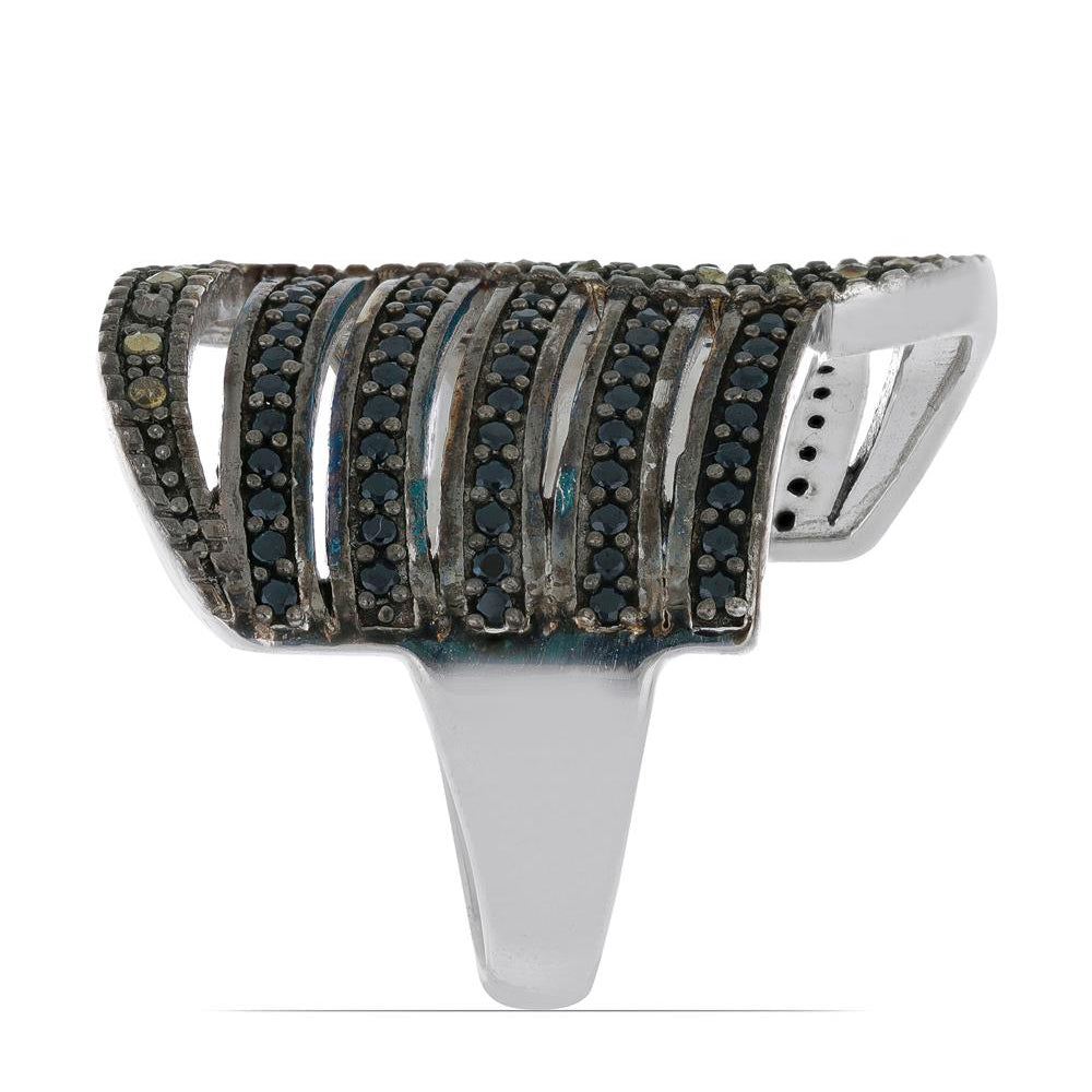 Silberring mit österreichischem Markasit und schwarzem Spinell aus Gorno Badakhshan