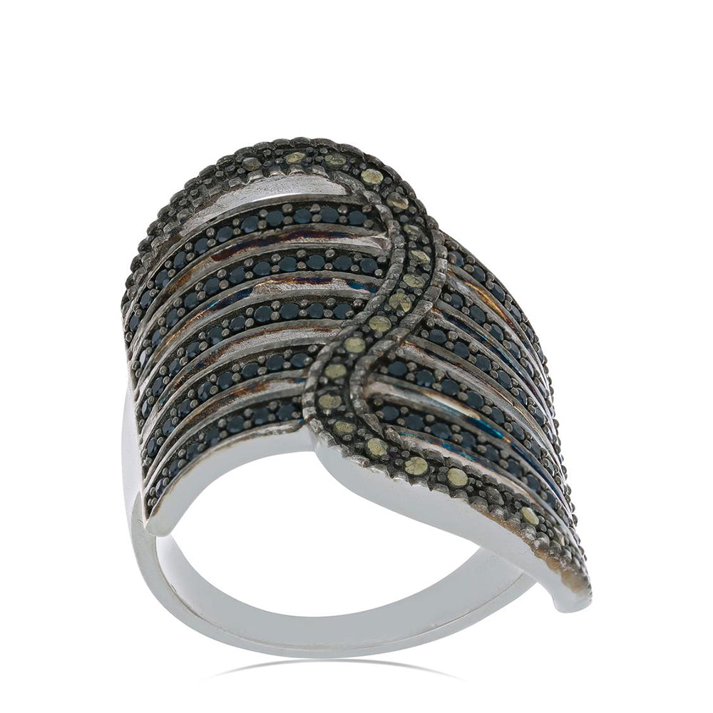 Silberring mit österreichischem Markasit und schwarzem Spinell aus Gorno Badakhshan 4 