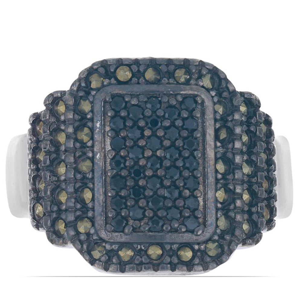 Silberring mit österreichischem Markasit und schwarzem Spinell aus Gorno Badakhshan 1 