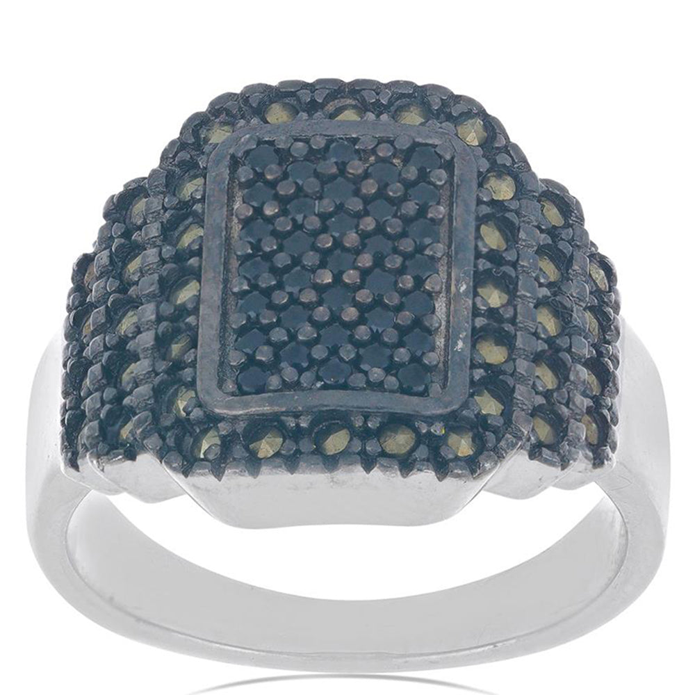 Silberring mit österreichischem Markasit und schwarzem Spinell aus Gorno Badakhshan 2 