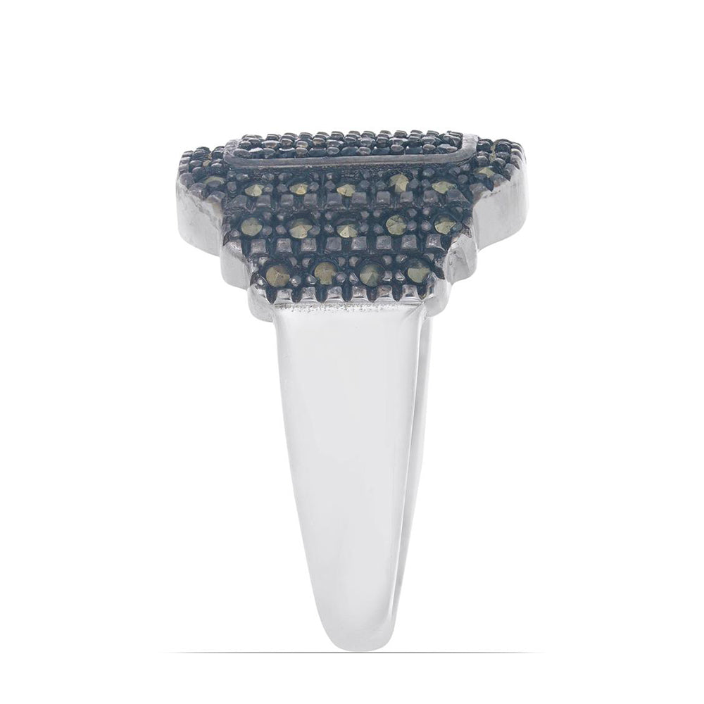 Silberring mit österreichischem Markasit und schwarzem Spinell aus Gorno Badakhshan 4 