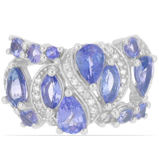 Silberring mit Tansanit und weißem Topas