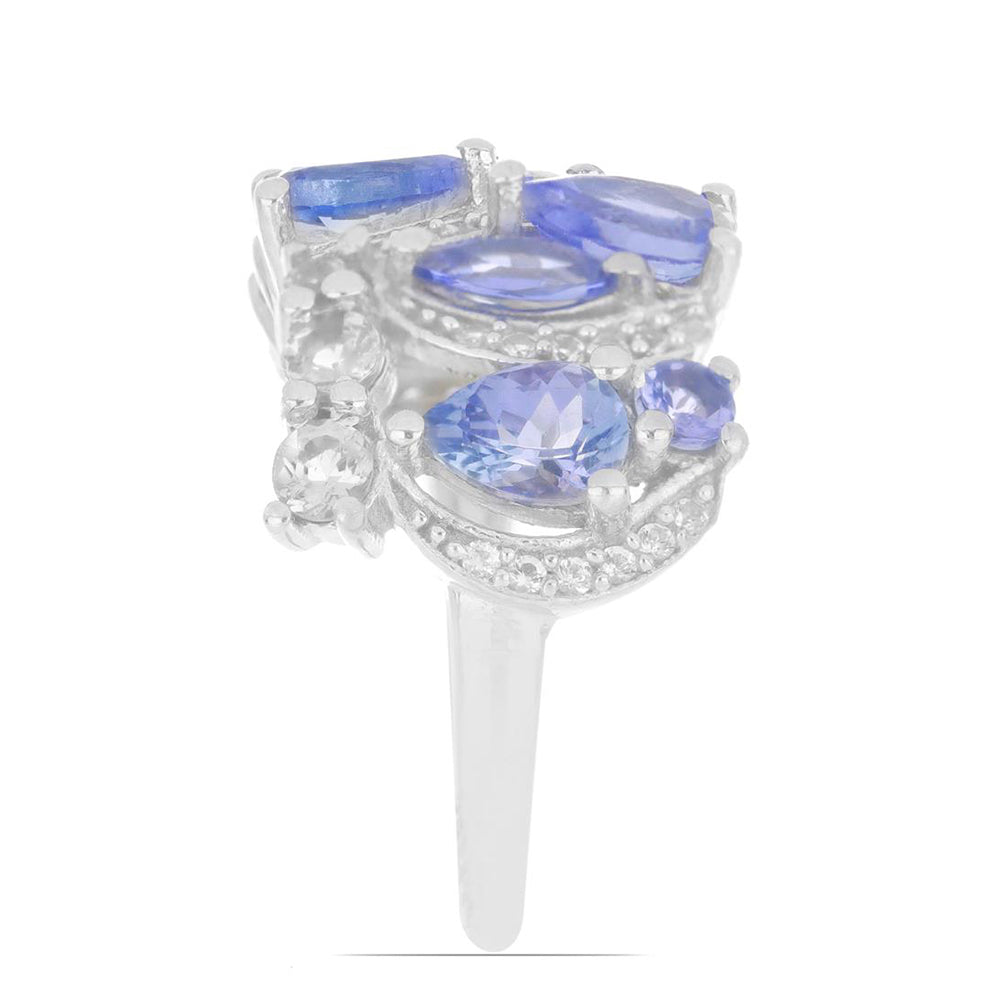 Silberring mit Tansanit und weißem Topas 3 