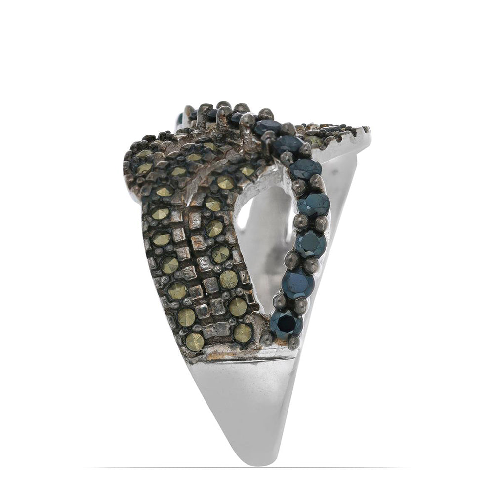 Silberring mit österreichischem Markasit und schwarzem Spinell aus Gorno Badakhshan 3 